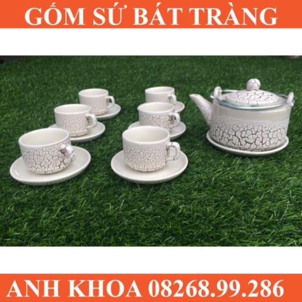 Bộ tách trà men rạn trắng in logo Bát Tràng - Gốm sứ Bát Tràng Anh Khoa