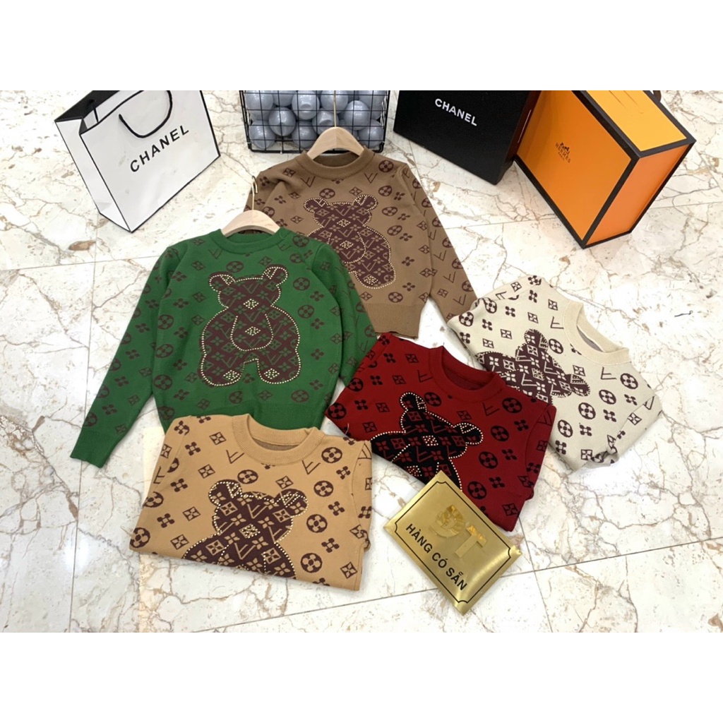 Áo len nữ, áo len gấu nữ cổ tròn họa tiết dễ thương chất len mềm mịn đầy vừa phải len tay bo mặc gọn hàng quảng châu xịn | BigBuy360 - bigbuy360.vn