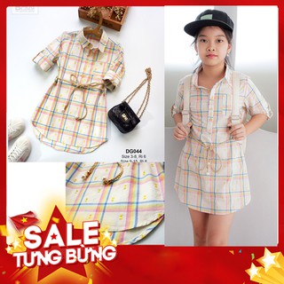 Bé gái, đầm sơ mi kèm dây nịt, chất kate cao cấp-shop bốn mùa