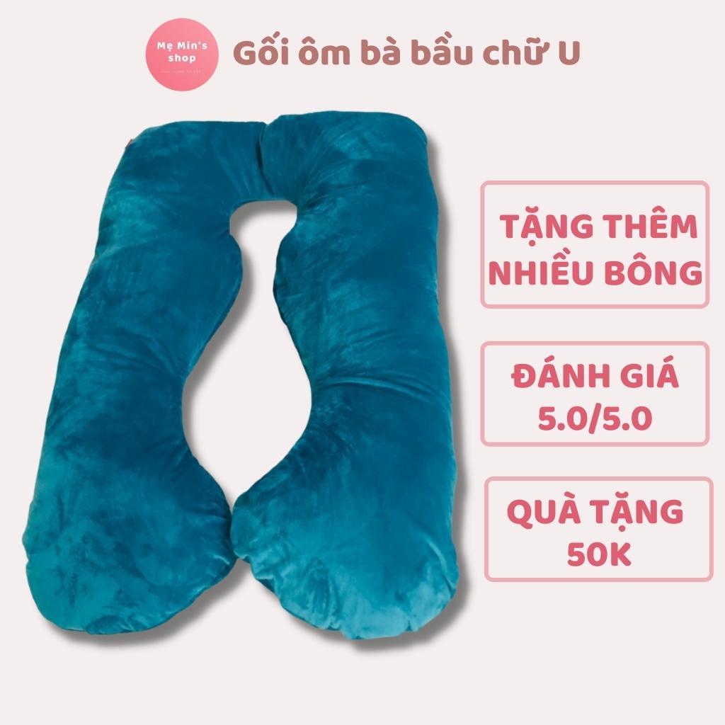 Gối ôm bà bầu chữ U vải nhung cao cấp, gối bầu hút chân không