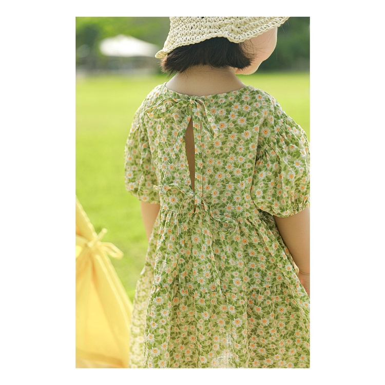 Váy bé gái maxi họa tiết hoa cúc xanh đầm bé cực xinh Mini Kids G04