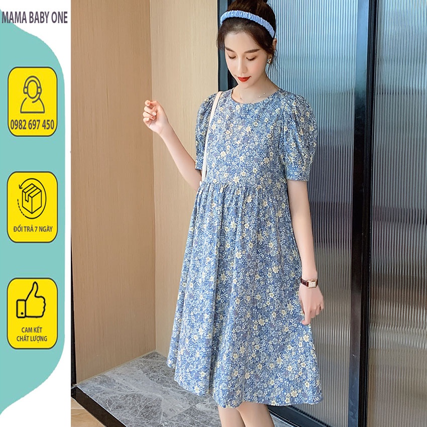 VÁY BẦU HOA NHÍ XANH - ĐẦM BẦU THỜI TRANG BABY DOLL XINH XẮN DIỆN ĐI LÀM ĐI CHƠI, MẶC THOẢI MÁI ĐẾN LÚC SINH 45 - 75 KG.