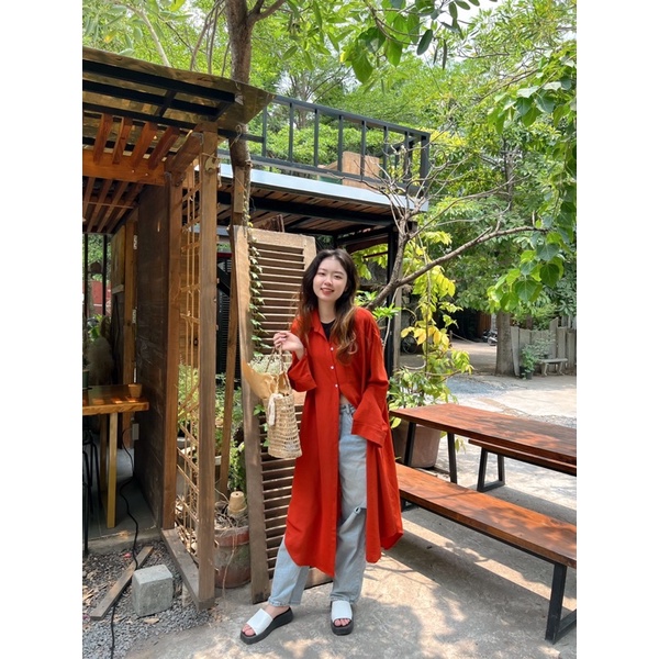 Đầm Sơ Mi Midi Tay Dài Form Rộng Dáng Dài Phong Cách Hàn Quốc Minipie