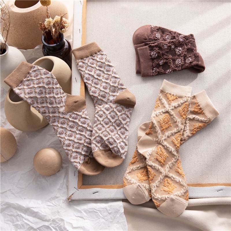 Vớ WAFNHA D625 thêu họa tiết ba chiều phong cách cổ điển cho nữ