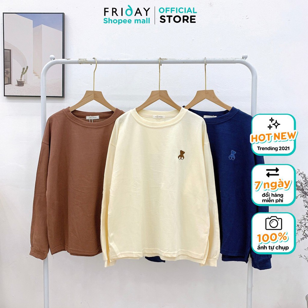 Áo nỉ tăm thêu hình gấu dáng vừa hàng thu mới về Fridayshop