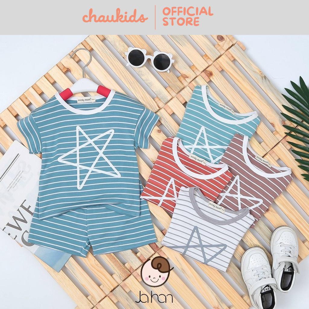 Bộ Cộc Tay Cho Bé Trai, Bé Gái Minky Mom Vải Cotton Hoạ Tiết Kẻ Ngang Ngôi Sao, Đồ Bộ Cho Bé Mặc Nhà MKM2244