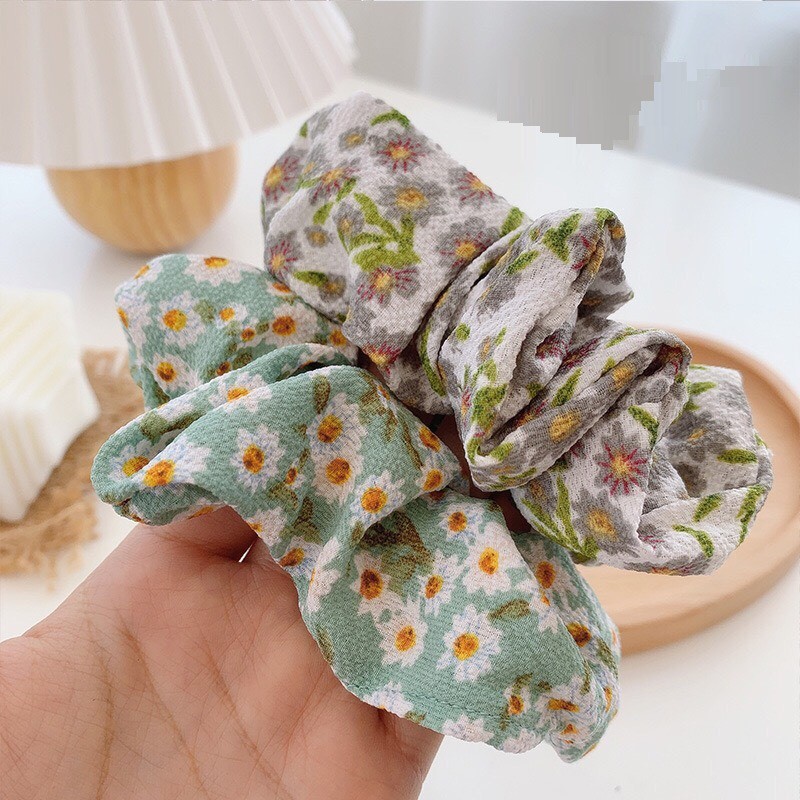 Dây cột tóc Scrunchies hoa cúc vintage dây cột tóc Hàn Quốc - Mã SC048
