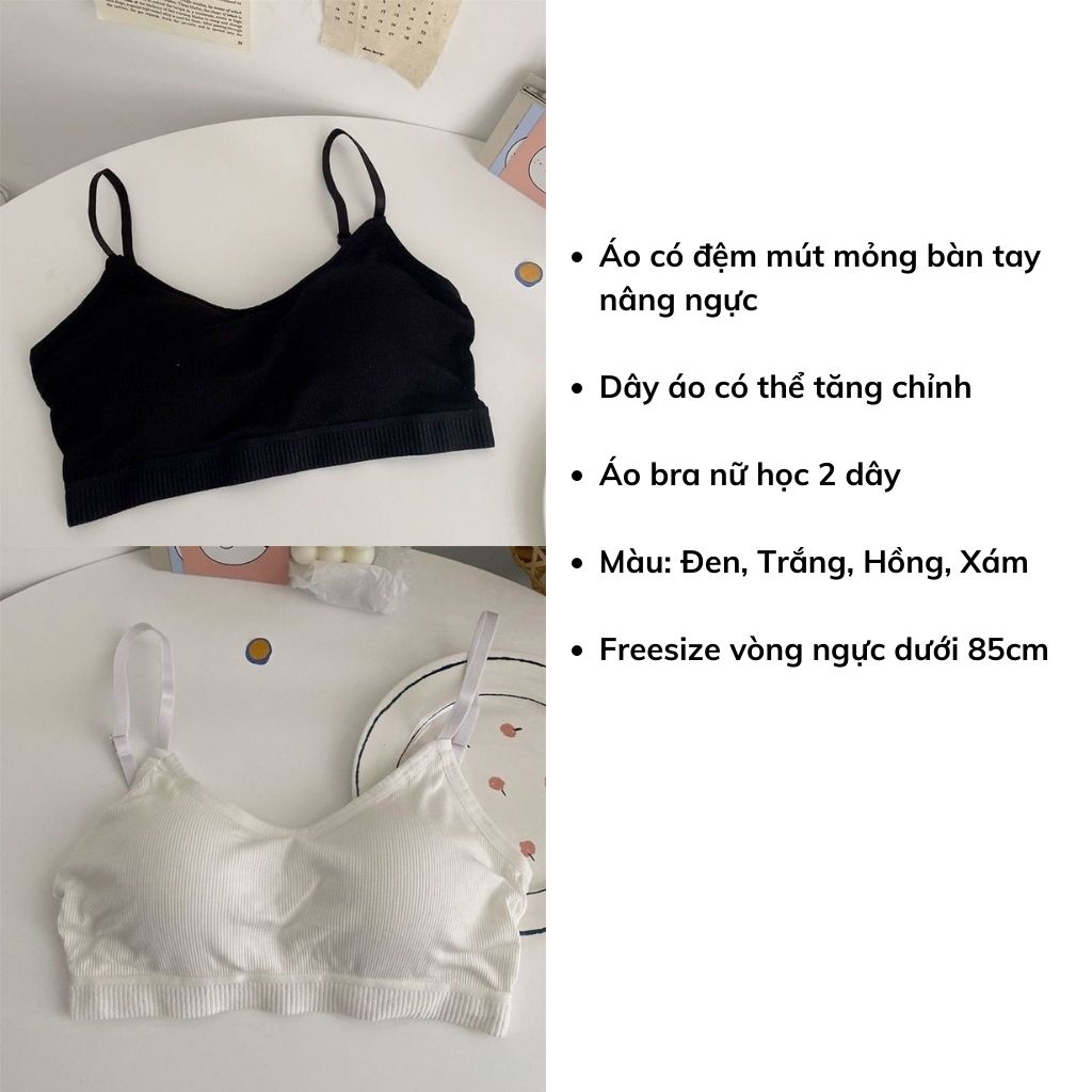 Áo bra nữ 2 dây học sinh đệm mút mỏng bàn tay ôm ngực, Áo lót nữ không gọng mềm mại thoáng mát  DOPICO B727