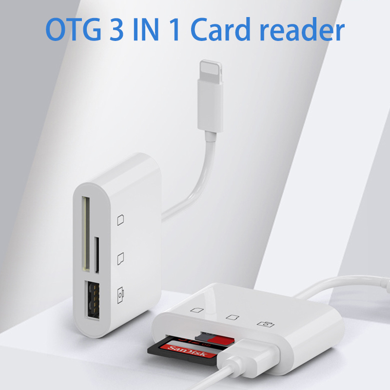 Đầu Đọc Thẻ Nhớ Sd / Tf 3 Trong 1 Với Cổng Usb 2.0 Otg Cho Iphone / Ipad