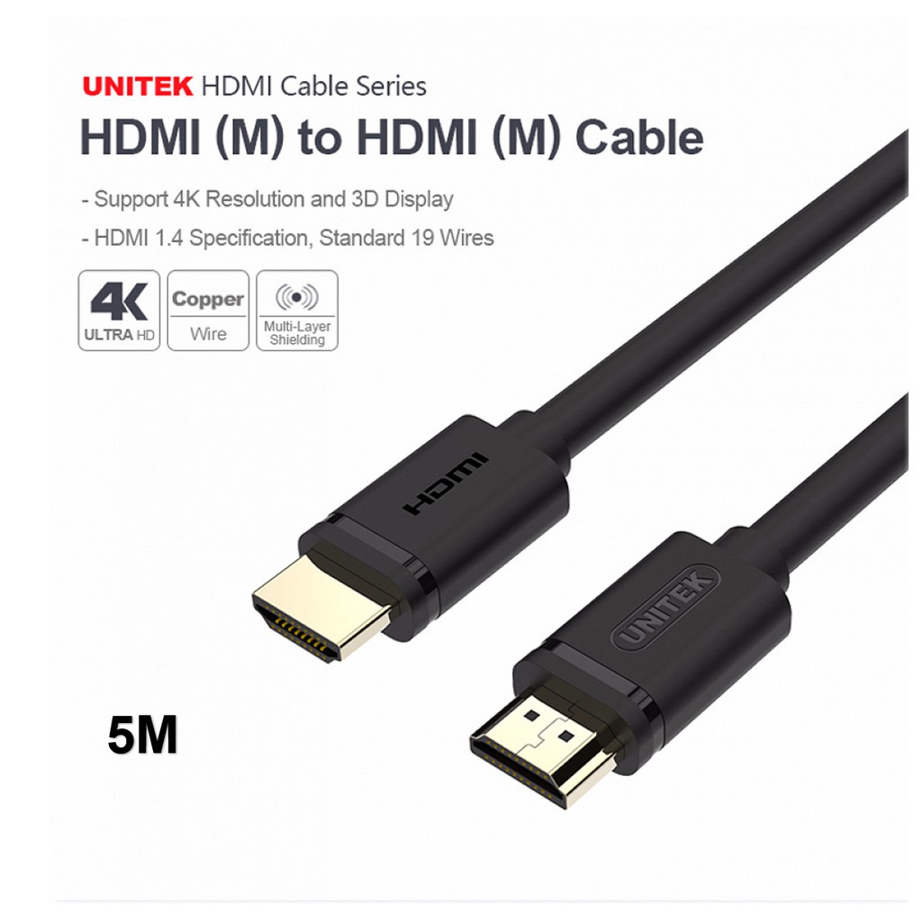 Cáp HDMI UNITEX YC 140M 5m (Cáp xịn hỗ trợ 3D, 4K x 2K đạt độ phân giải Full HD)