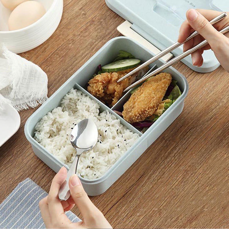 HỘP ĐỰNG CƠM WHEAT LUNCH BOX ( LÚA MẠCH ) 3 NGĂN KÈM ĐŨA THÌA CAO CẤP | BigBuy360 - bigbuy360.vn