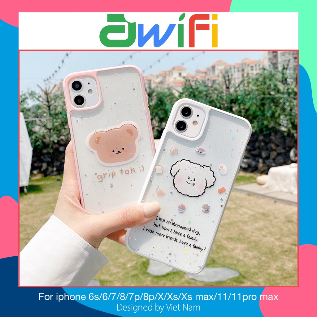Ốp iphone - Ốp lưng viền Cún và Gấu kim tuyến 6s/6plus/6s plus/7/8/7plus/8plus/x/xs/xs max/11/11pro max- Awifi Case S1-2