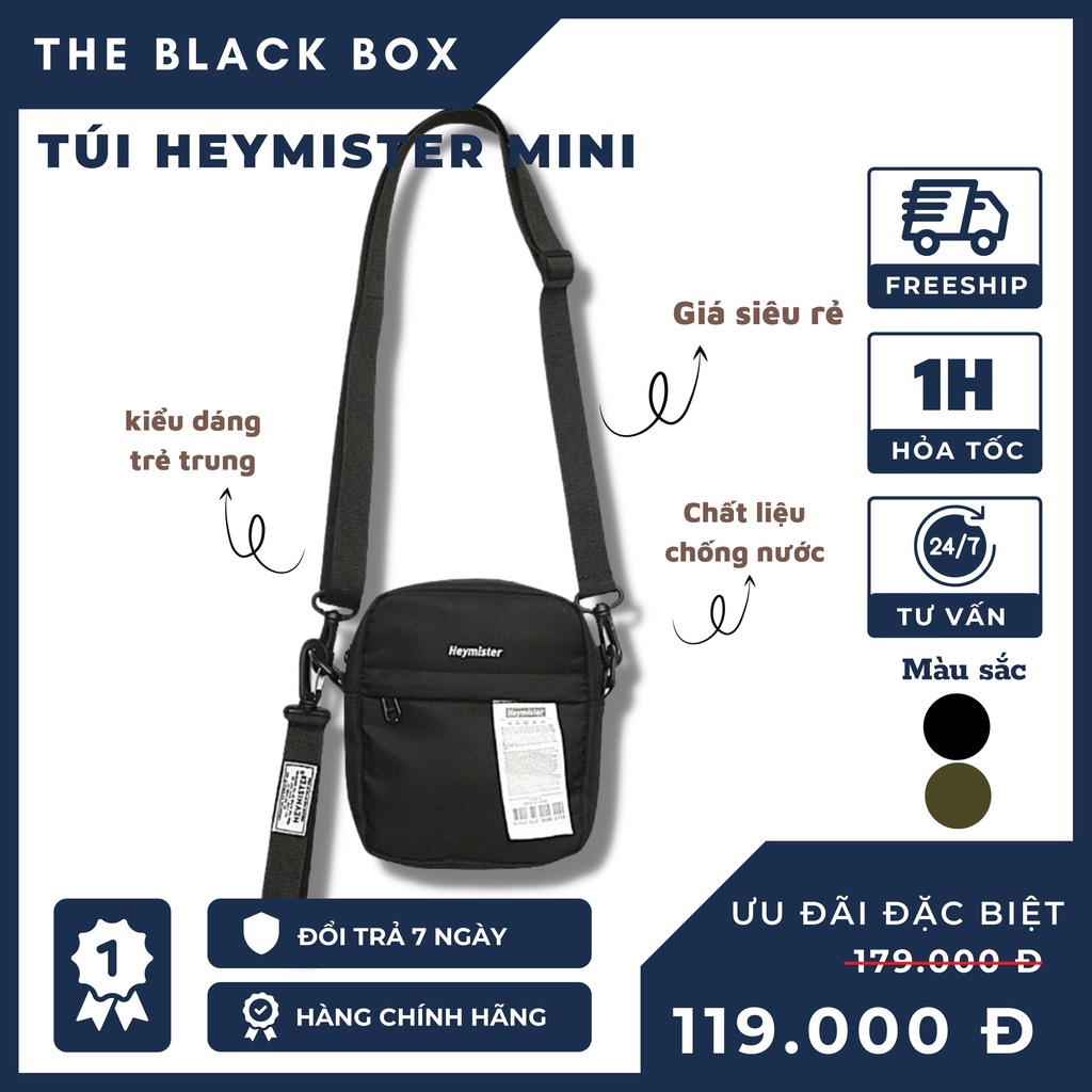 Túi Đeo Heymister Mini Unisex Nam Nữ Thời Trang Nhỏ Gọn Tiện Lợi Tặng Kèm Khoá Dây Hàng GenZ - The Black Box