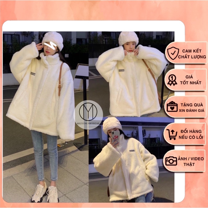 Áo khoác lông siêu ấm (ảnh thật/video). Áo hoddie nữ chất liệu lông cừu
