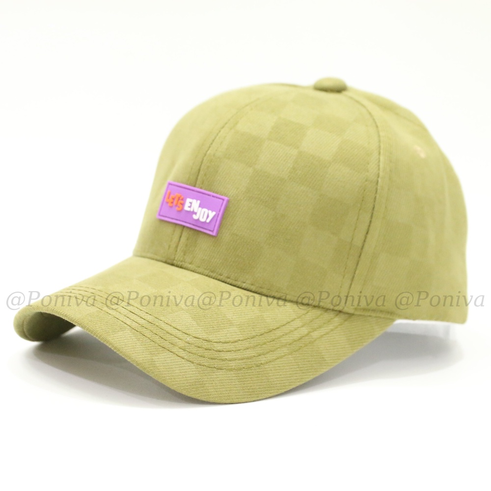 Mũ lưỡi trai ❤️ Nón kết phối tem da in chữ Let's enjoy chất nhung caro phong cách Ulzzang Thời trang PONIVA siêu hot