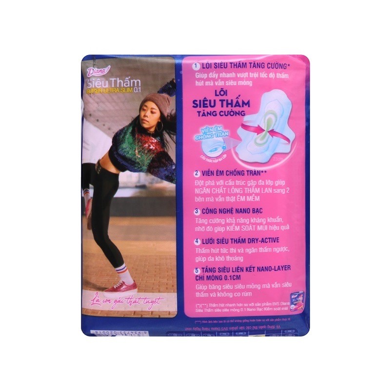 [Chính Hãng] Diana Siêu Thấm Siêu Siêu Mỏng 0.1 23cm mặt lưới