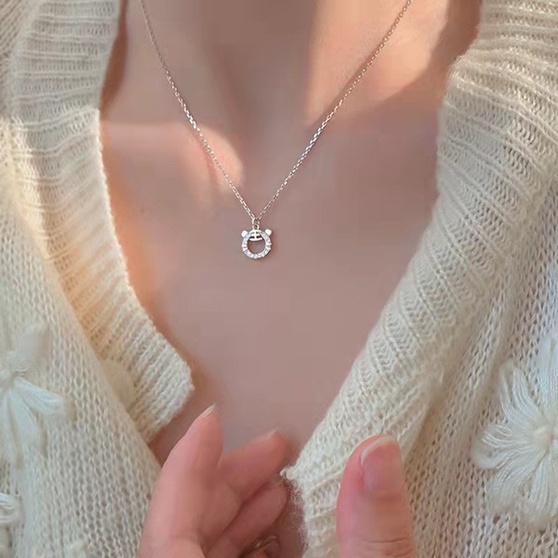 Vòng cổ Kim Loại Mỏng Mặt Hình Đầu Hổ Màu Bạc Dễ Thương Thời Trang Cho Nữ