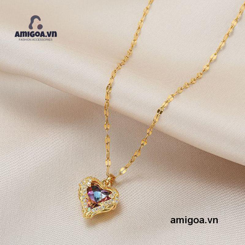 ✨✨Vòng cổ Hợp Kim Mặt Hình Trái Tim Đính Đá Nhiều Màu Xinh Xắn Cho Nữ