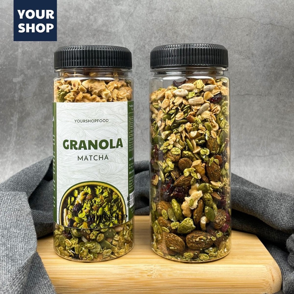 Granola siêu Hạt &amp; Quả Yourshop- Ngũ cốc giảm cân nướng Mật ong Vanila, Trà Xanh, Socola