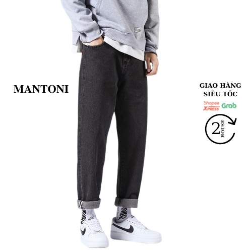 Quần jean nam Mantoni, quần bò nam nữ ống rộng cao cấp, co giãn tốt, thoáng mát