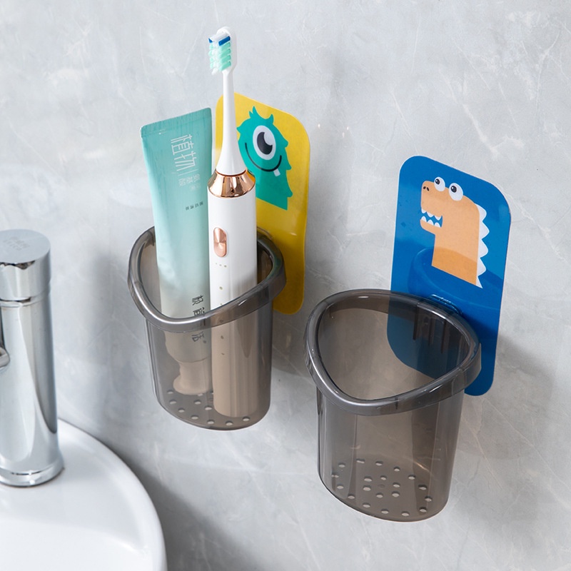 [Mới] Giá Đỡ Bàn Chải Đánh Răng / Cốc Đựng Lược Gắn Tường Có Lỗ Thoát Nước / Không Đục Lỗ