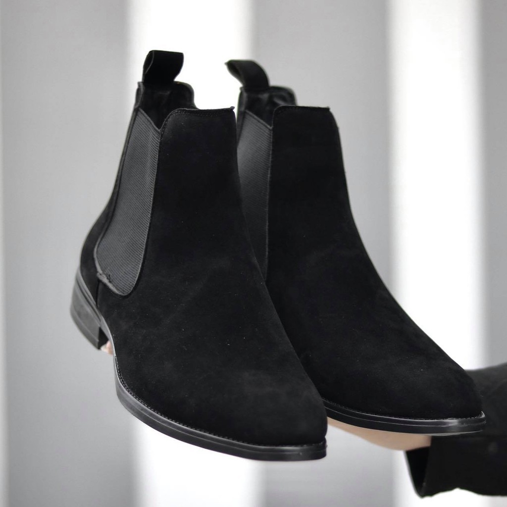 Chelsea Boots da lộn đen - Chelsea Boots da bò đế cao su - Giày cao cổ nam giúp tăng chiều cao. Giày bốt nam da lộn đen. | BigBuy360 - bigbuy360.vn