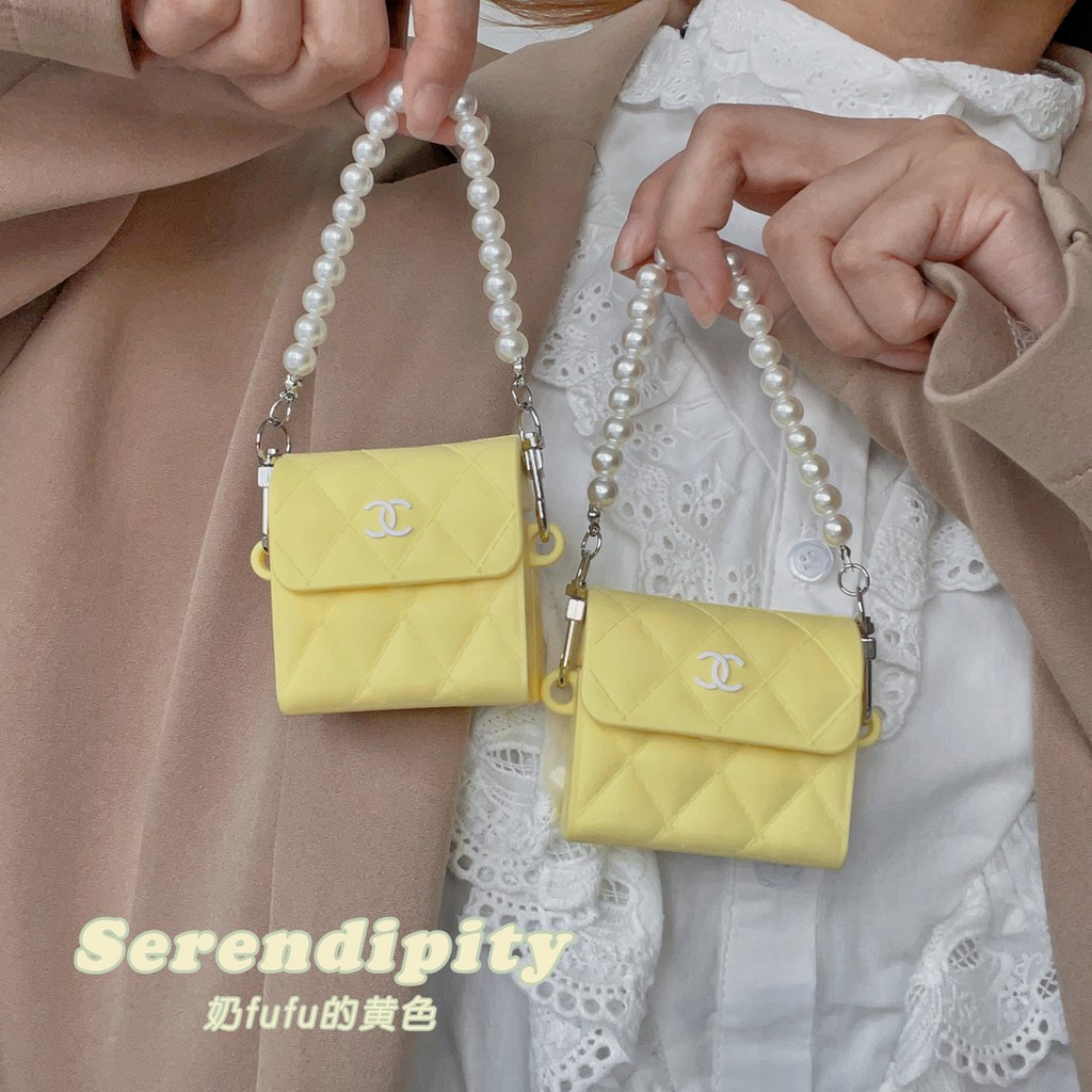 Vỏ Bảo Vệ Hộp Sạc Tai Nghe AirPods 1/2 3 pro Hình Túi Xách Đính Ngọc Trai Dễ Thương T