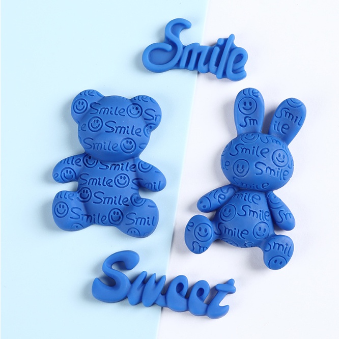 Sticker jibbitz gắn dép sục Crocs hình gấu, thỏ, chữ Smile, Sweet tông màu xanh lam