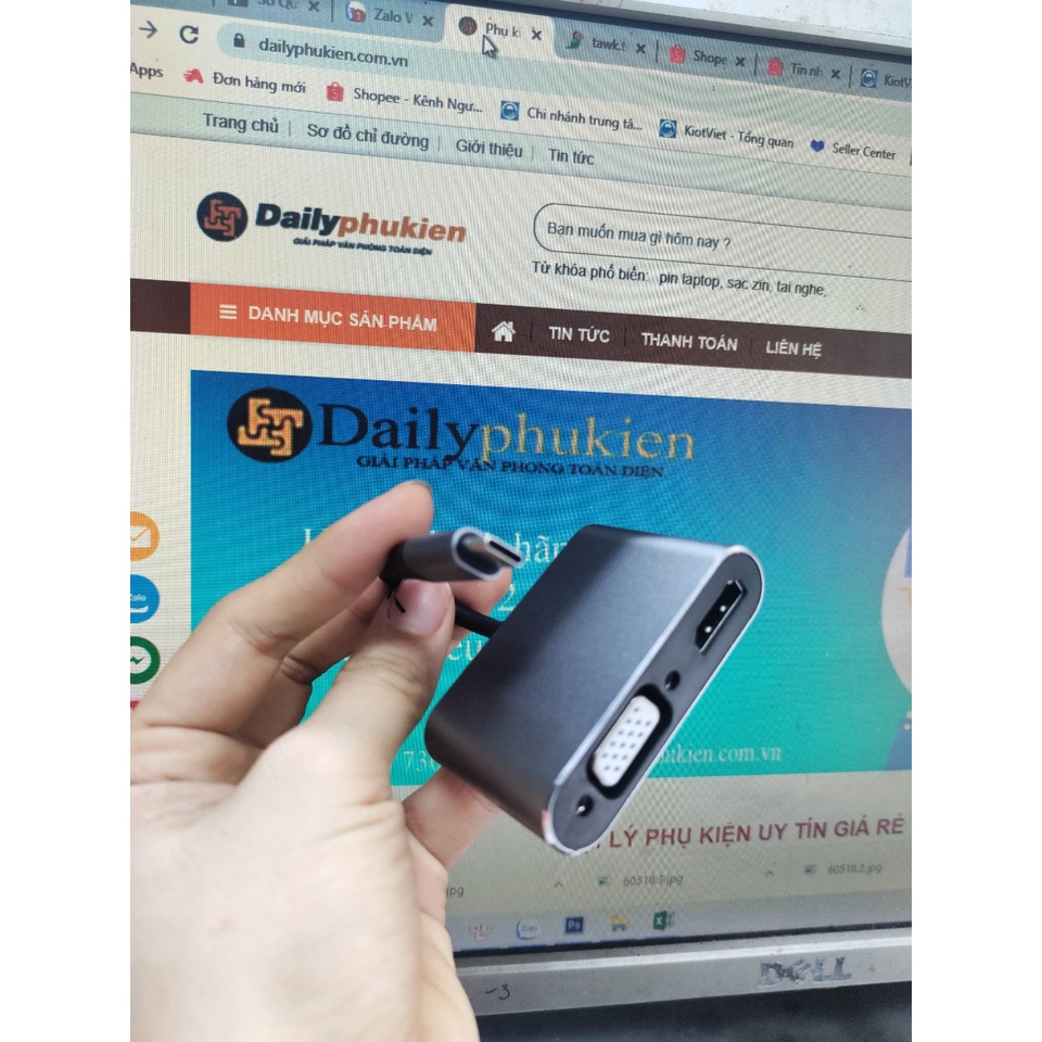 Cáp chuyển đổi USB type C sang HDMI và VGA 4k giá rẻ, USB-c to hdmi + vga