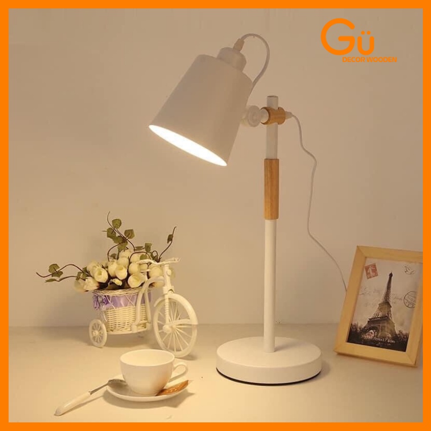 Đèn học,  đèn decor để bàn thân cao màu trắng Vintage đọc sách, làm việc trang trí phòng ngủ