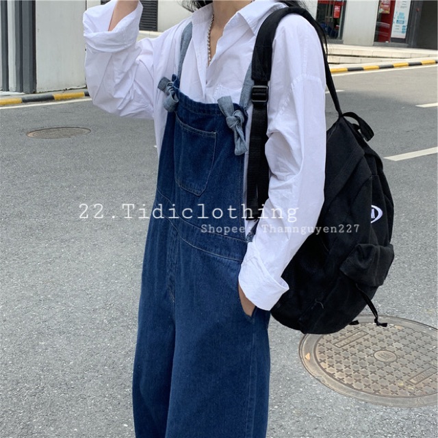 ( ORDER ) Quần yếm jeans ulzzang ống rộng form dài xanh đậm xanh nhạt có size big size / quần yếm bò có bigsize Taobao
