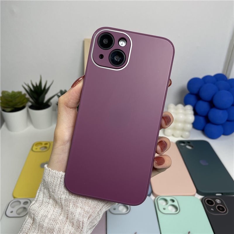 Ốp điện thoại mặt nhám có kính cường lực màu xanh dương cho IPhone 13 Pro Max 11 12Pro MAX 7P 8Plus ipx Xr Xs Max