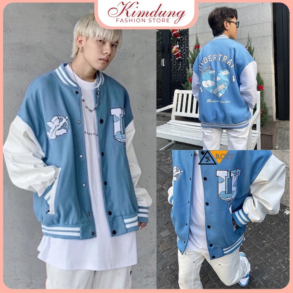 VARSITY JACKET BOMBER UNDERTRAP 💕 ÁO BOMBER NỈ UNDERTRAP XANH DƯƠNG SIÊU HOT