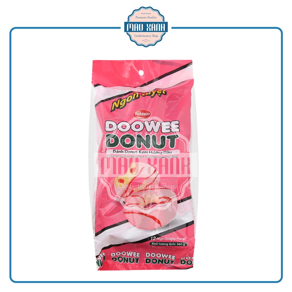 Bánh Donut Doowee Dâu 360g (Gói 12 cái, bánh ăn sáng)
