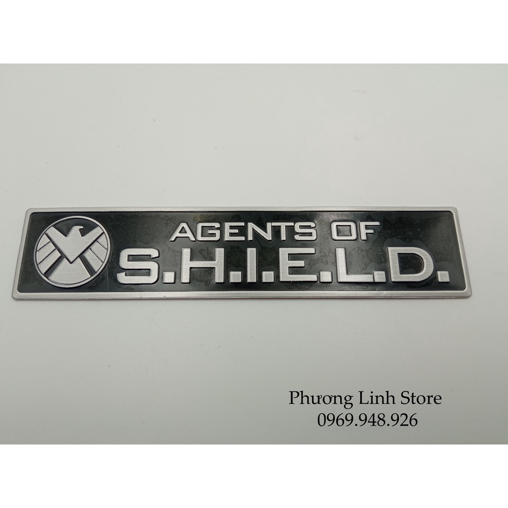 Decal dán xe tem nhôm Agents of Shiled dài chữ bạc thân đen (12)