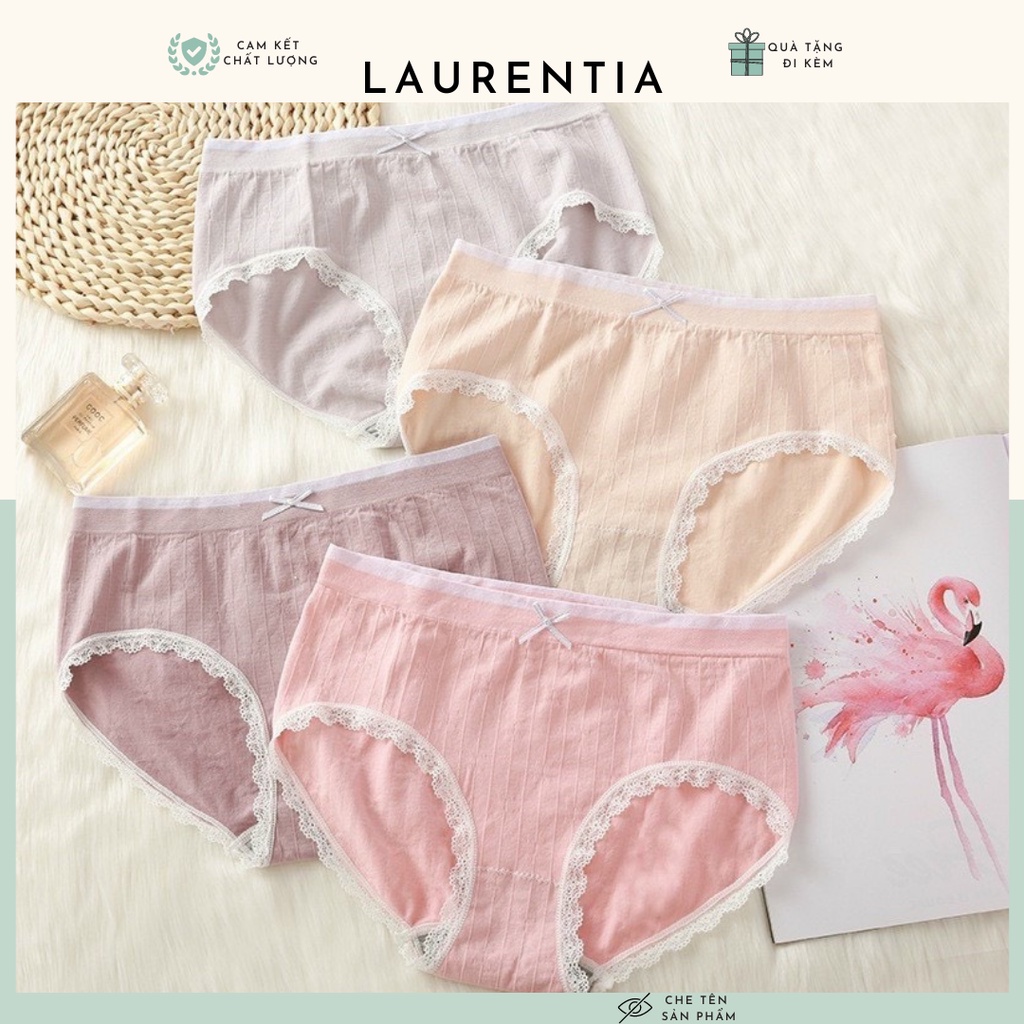 Quần lót nữ cotton gân tăm hoạ tiết viền ren sexy điệu đà QL375