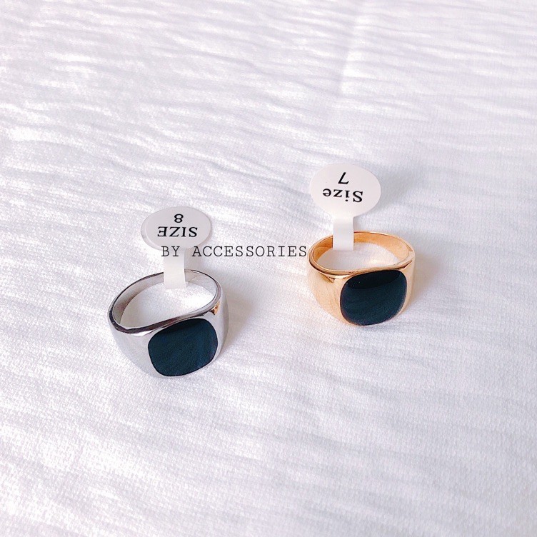 Nhẫn titan đá vuông phẳng 02 bản nhỏ không gỉ UR201202