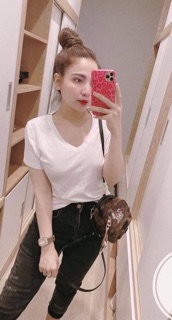 Áo phông cổ tim cộc tay cho nữ