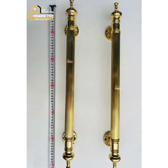 Tay nắm cửa bằng đồng tân cổ điển 40cm&57cm, tay nắm cổng bằng đồng đúc đặc 100% nặng 1.6kg - Màu vàng bóng sọc