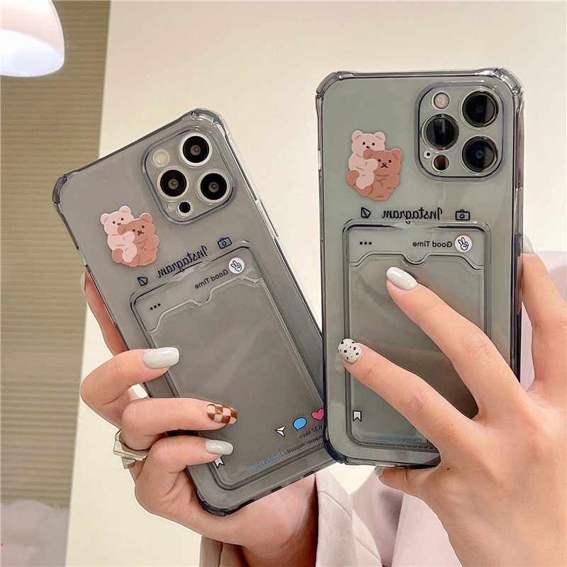 Ốp Điện Thoại Silicon Trong Suốt Chống Sốc Kèm Ngăn Đựng Thẻ Cho IPhone 7 / 8 / 6 Plus 12 / 12pro 11 / 13 / 13promax Xr X Xs Max