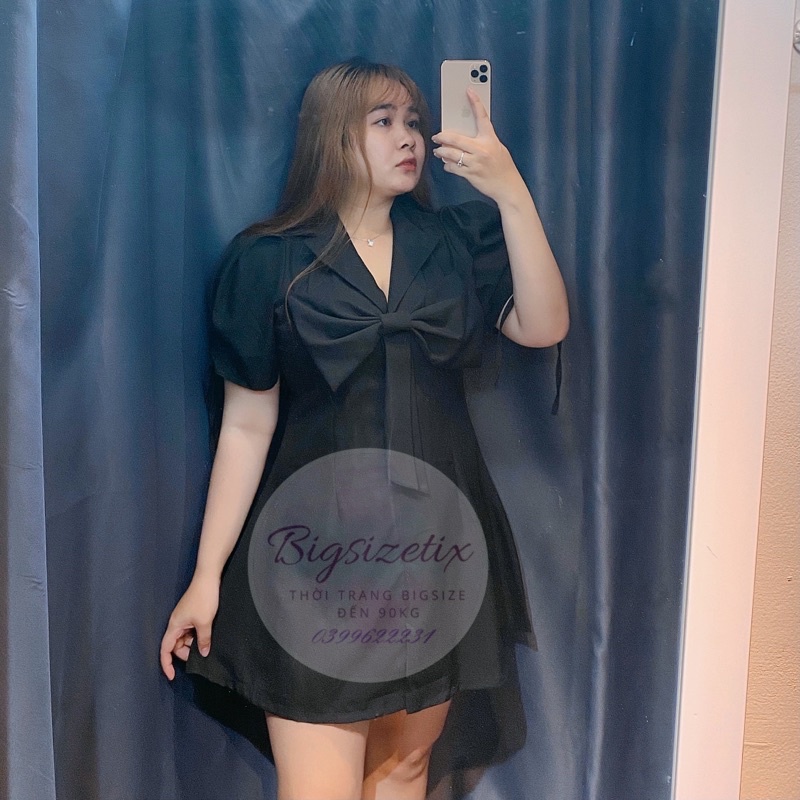 Đầm vest cổ nơ bigsize 50-90kg mẫu chụp thật 100%