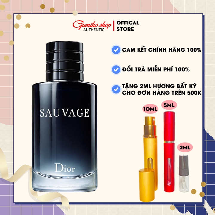 Mẫu Thử Nước hoa Nam Dior Sauvage Eau de Toilette - Phóng khoáng, Nam tính, Cuốn hút - Gumiho Shop .