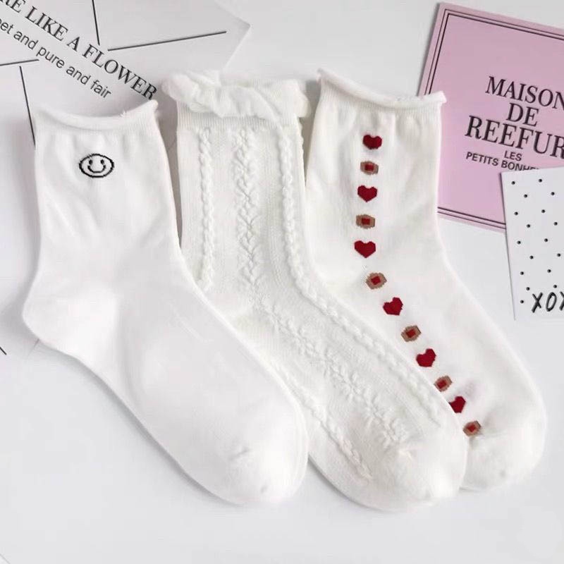 Tất trắng nữ cổ cao họa tiết dễ thương, phong cách Hàn Quốc dễ phối đồ L685 - DHT SHOP
