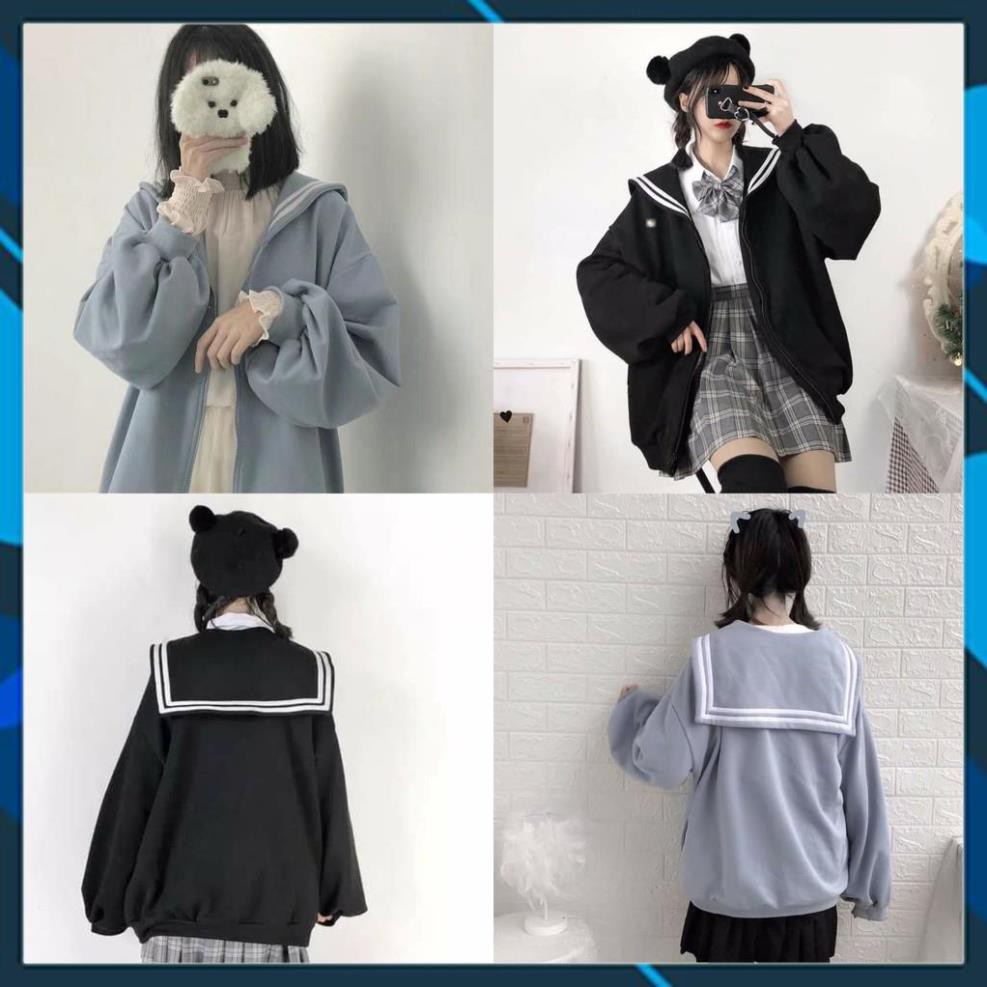 👚ÁO KHOÁC THỦY THỦ NỈ BÔNG ULZZANG ĐEN XANH - (Sp sẵn)