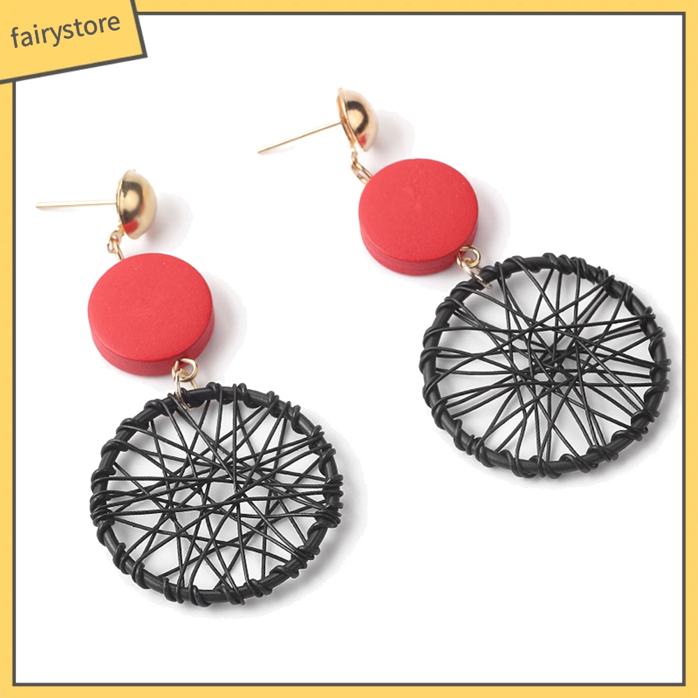 Khuyên Tai Gỗ Hình Vòng Bắt Giấc Mơ Phong Cách Vintage