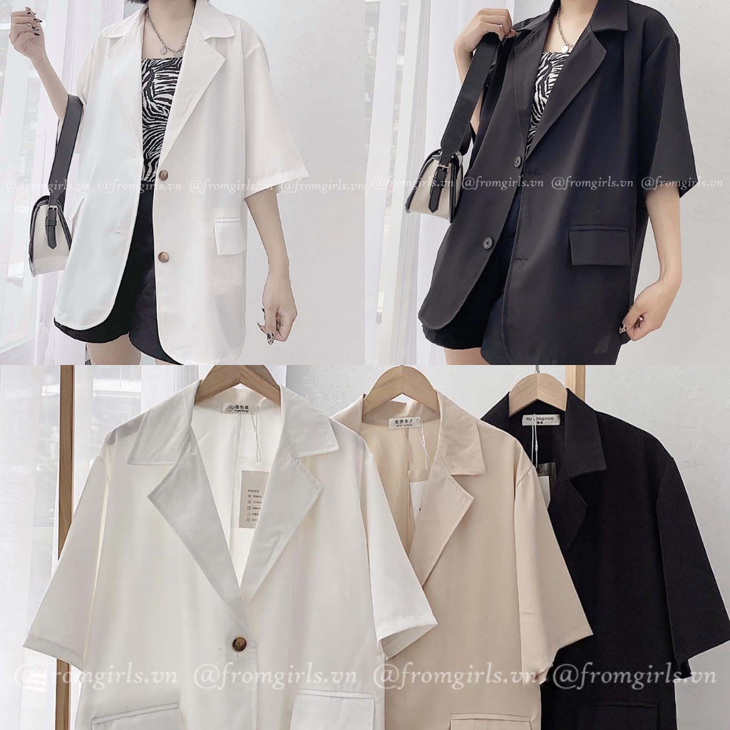 Áo blazer nữ- áo vest nữ cộc tay chất mát dáng rộng 2 khuy thanh lịch