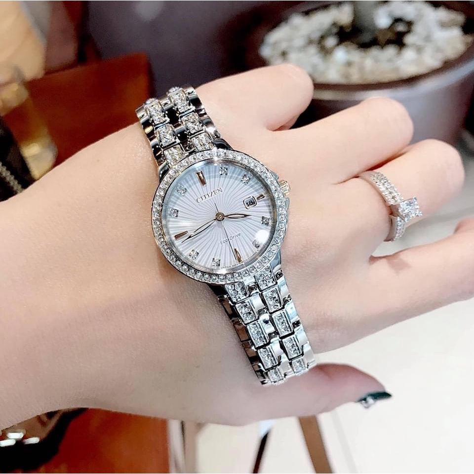 Đồng hồ nữ chính hãng Citizen ECO-DRIVE EW2340-58A - Máy quartz pin - Kính cứng