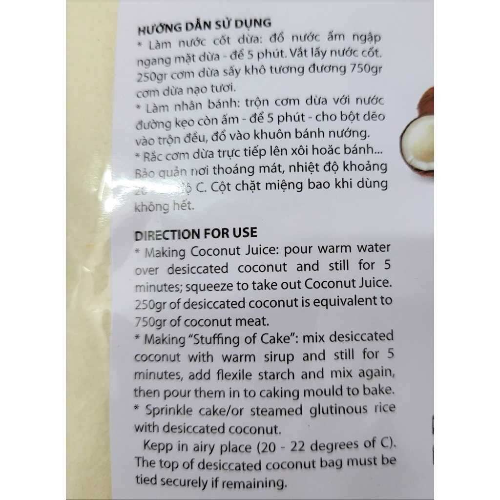 [Gói 250g] CƠM DỪA NẠO SẤY (mịn) [VN] ĐẠI ĐỒNG THUẬN Desiccated Coconut