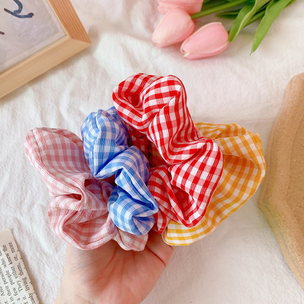 Scrunchies Cột Tóc Vải Tròn Họa Tiết Gingham Caro Nhiều Màu Đáng Yêu Hot Trend