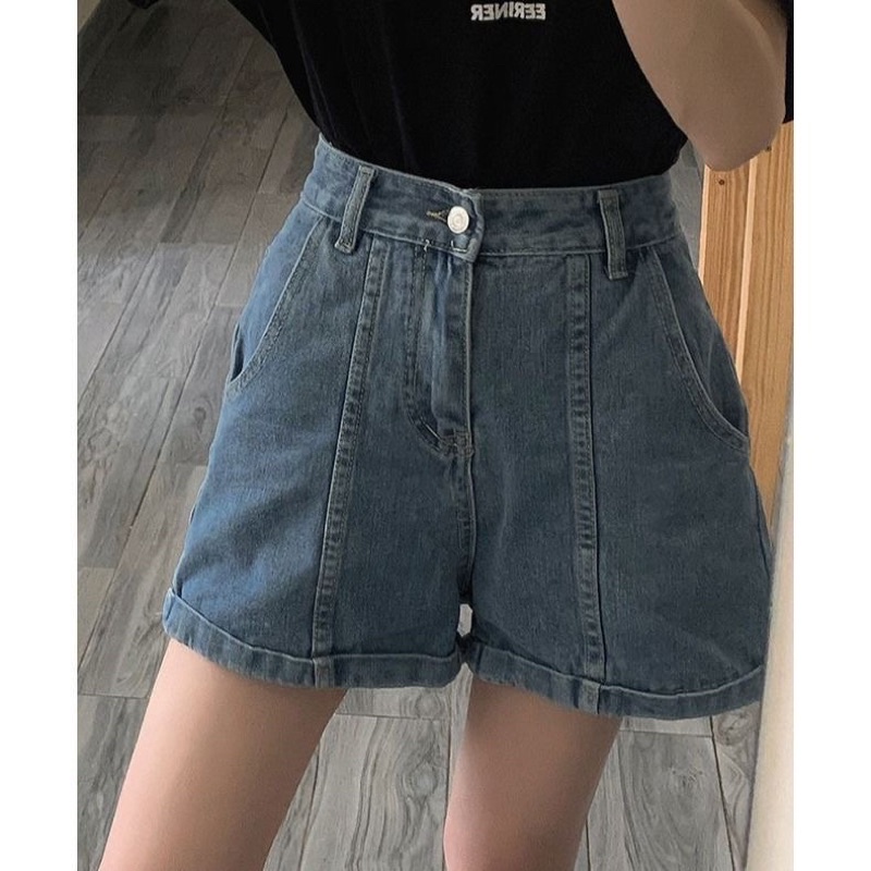 Quần Short Jean Nữ Màu Xanh Basic, Quần Đùi Chất Bò Dáng Ngố Lửng Ống Rộng Có Túi Hai Bên Loại 1 Dày Mịn Tay | WebRaoVat - webraovat.net.vn